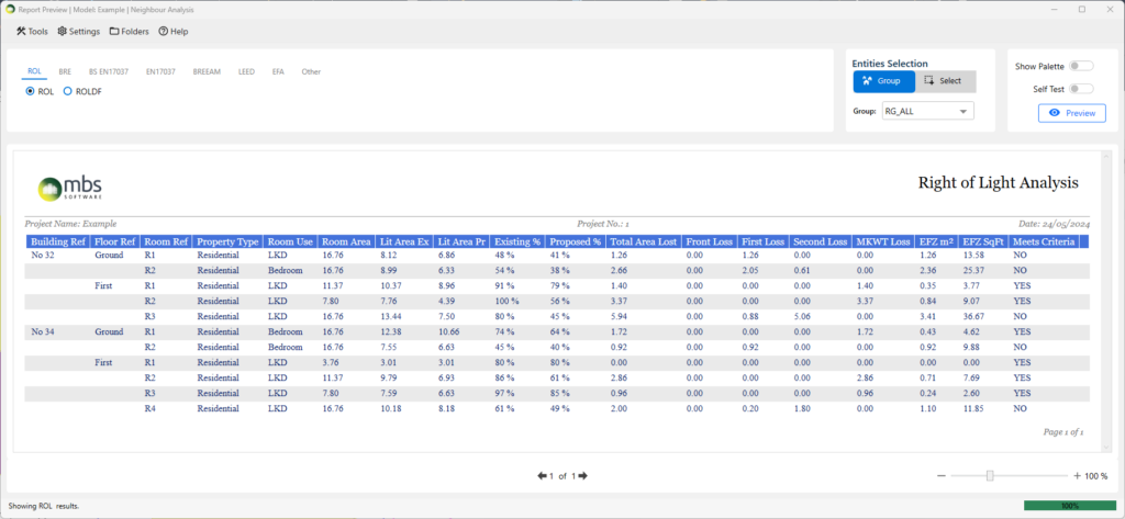 Report Preview MBS Daylight for AutoCAD and MBS Daylight for Revit