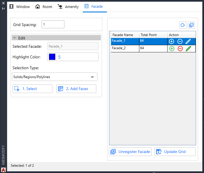 Modify Facade MBS Daylight for AutoCAD