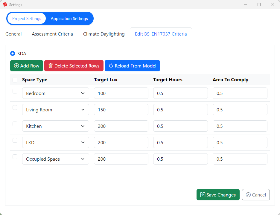 Sketchup BS_EN17037 Criteria Setting