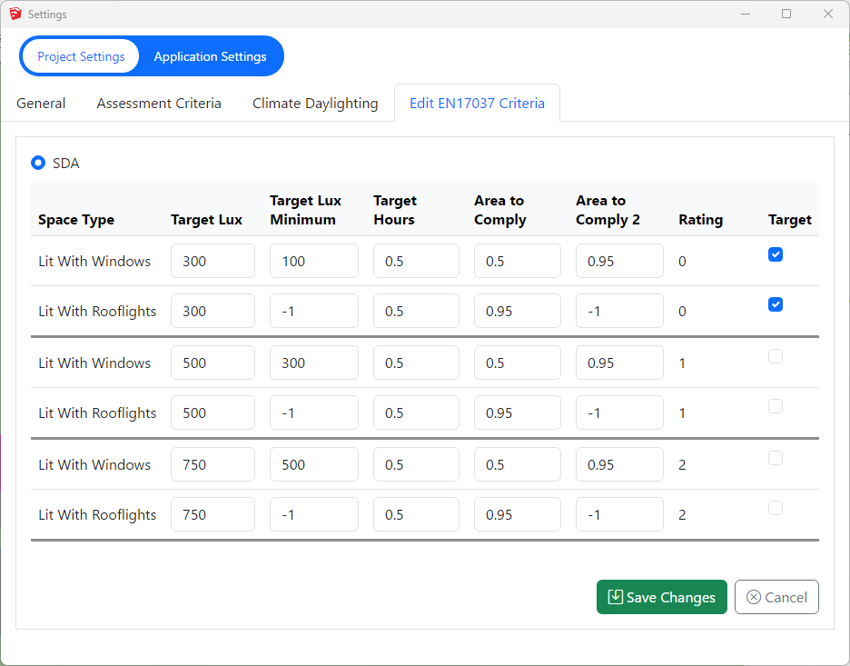 Sketchup EN17037 Criteria Setting